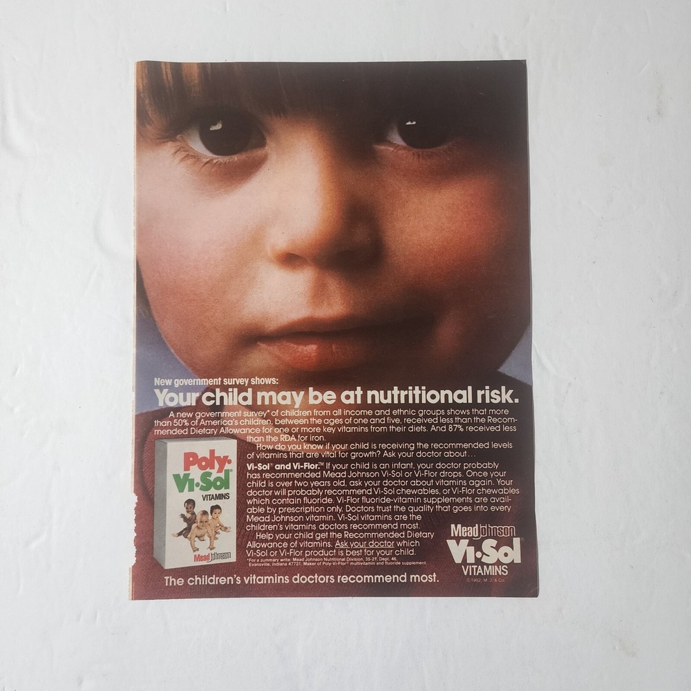 Vintage Print Ad PolyViSol Vitamins Mead Johnson boy child clipping 1983 8x10.5
